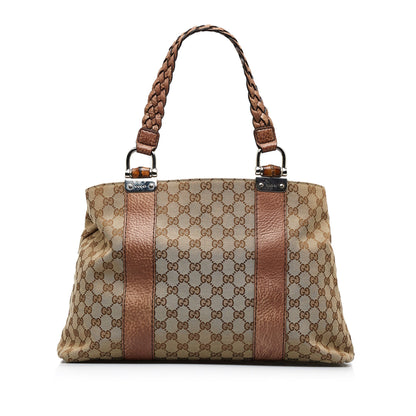 Tan Gucci Medium GG Canvas Bamboo Bar Tote