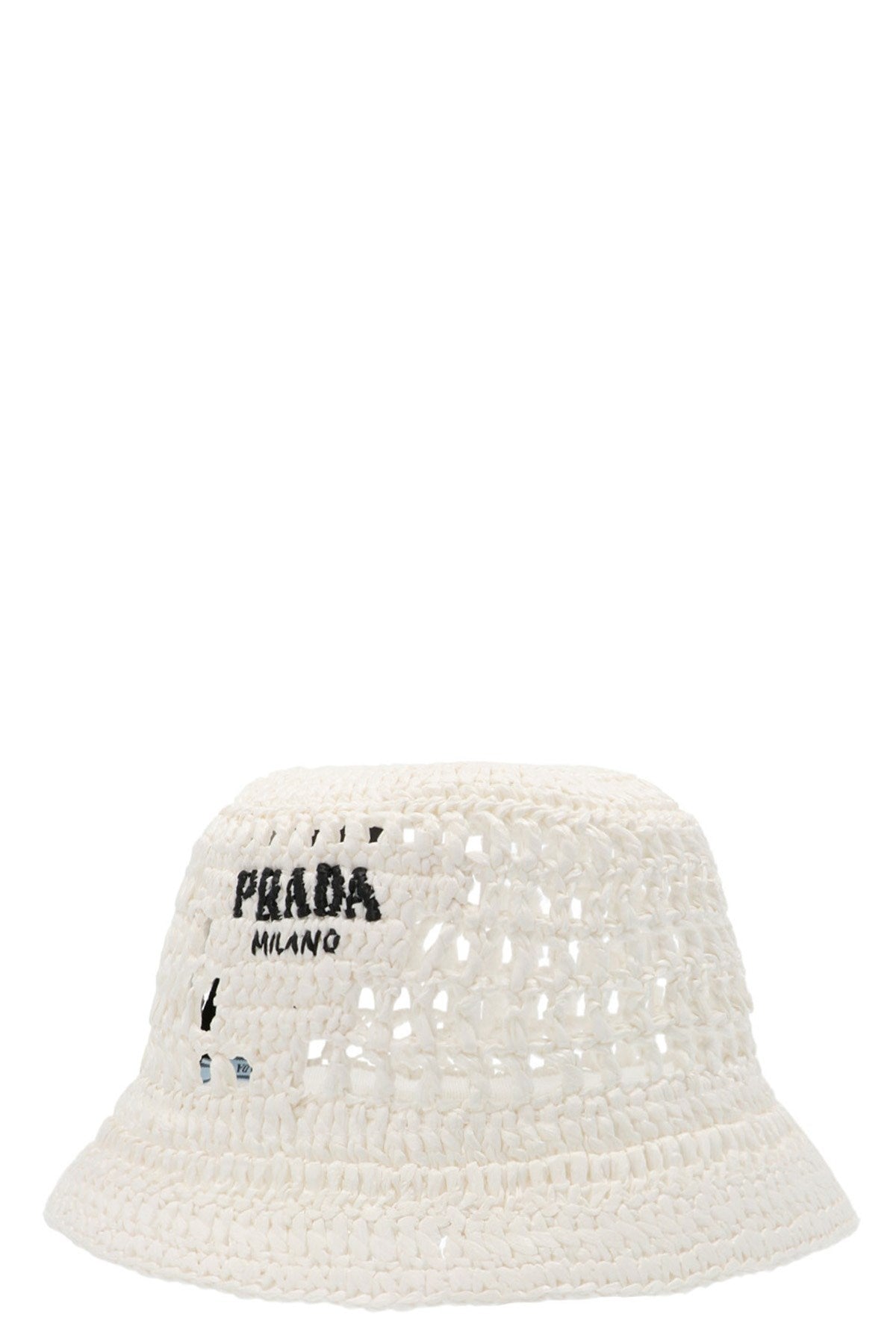 Prada Women Raffia Logo Bucket Hat