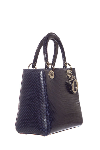 Christian Dior Medium Navy Snakeskin Lady Dior Handbag