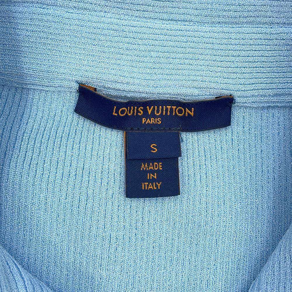 LOUIS VUITTON Thin ribbed long sleeve polo top Size S Blue 1AA9A0 Rayon83% Polyester17%