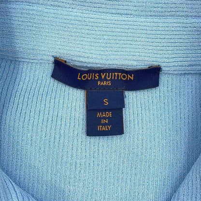 LOUIS VUITTON Thin ribbed long sleeve polo top Size S Blue 1AA9A0 Rayon83% Polyester17%