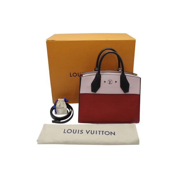 LOUIS VUITTON Red And Pale Pink City Steamer Hand Bag 2017