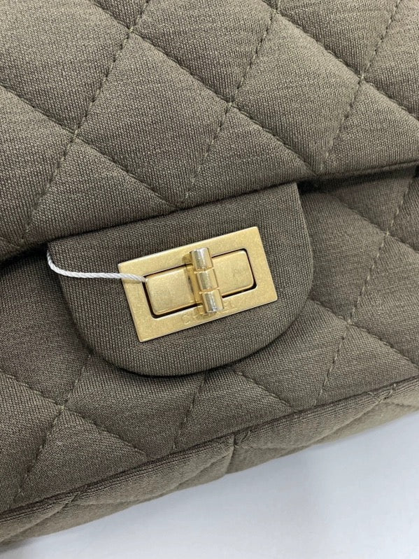 Chanel 2.55 Double Flap Bag 2009 Jumbo Khaki Green Cloth with Gold Hardware