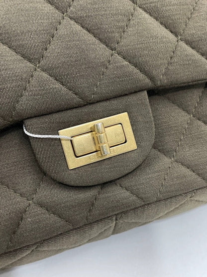 Chanel 2.55 Double Flap Bag 2009 Jumbo Khaki Green Cloth with Gold Hardware