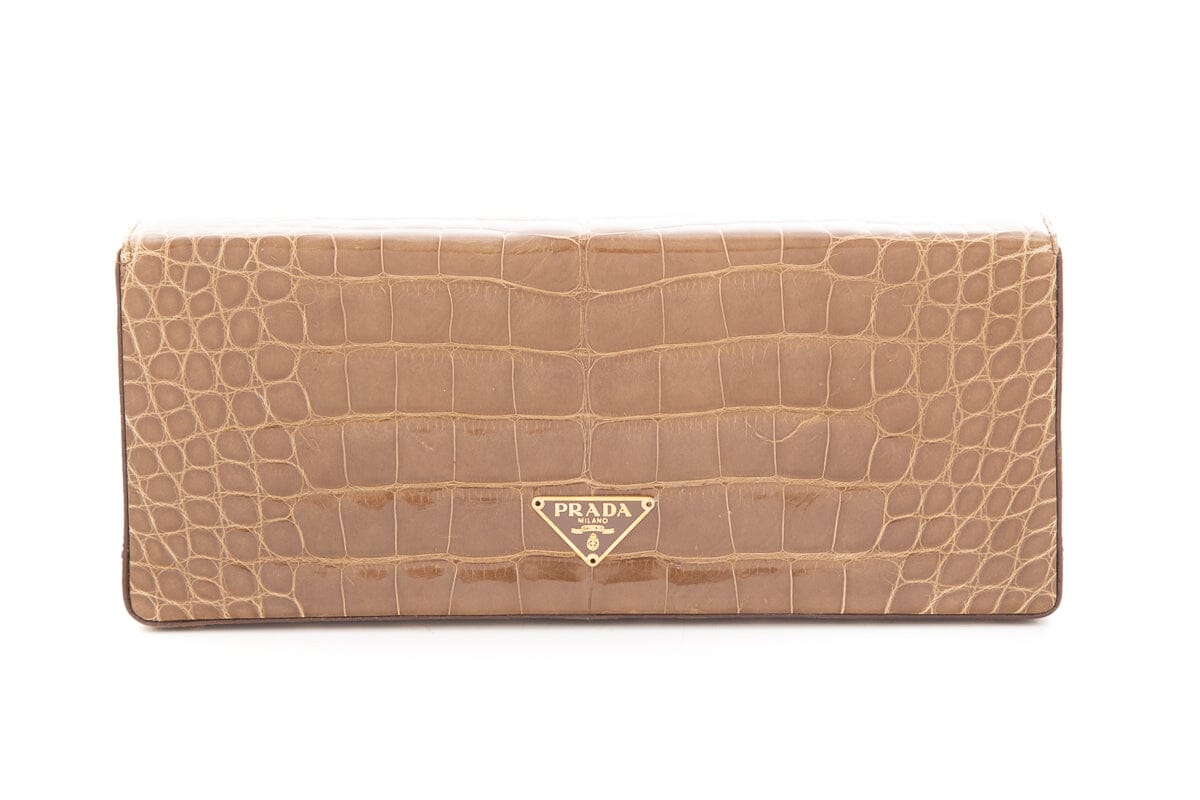 Prada Brown Embossed Box Clutch