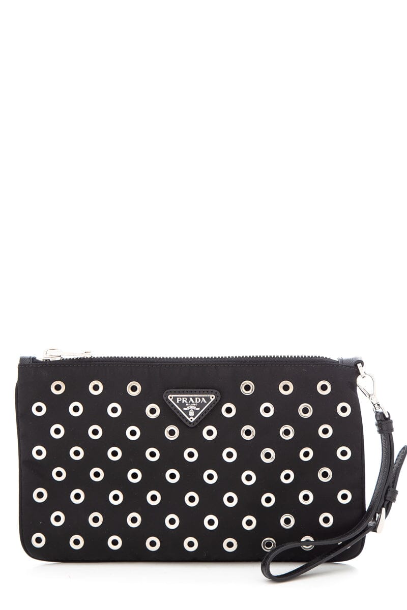 Prada Black & Silver Grommet Studded Pouch