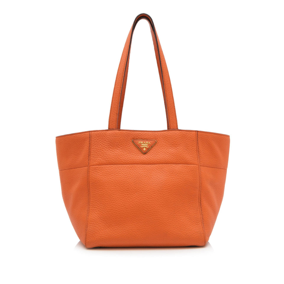 Prada Orange Calf Leather Metallic Vitello Daino Tote Bag Italy