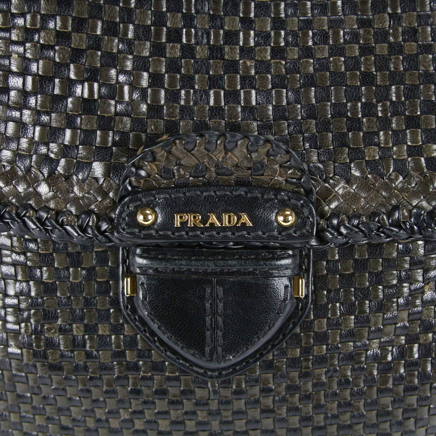 Prada Madras Woven Black/Khaki Goatskin