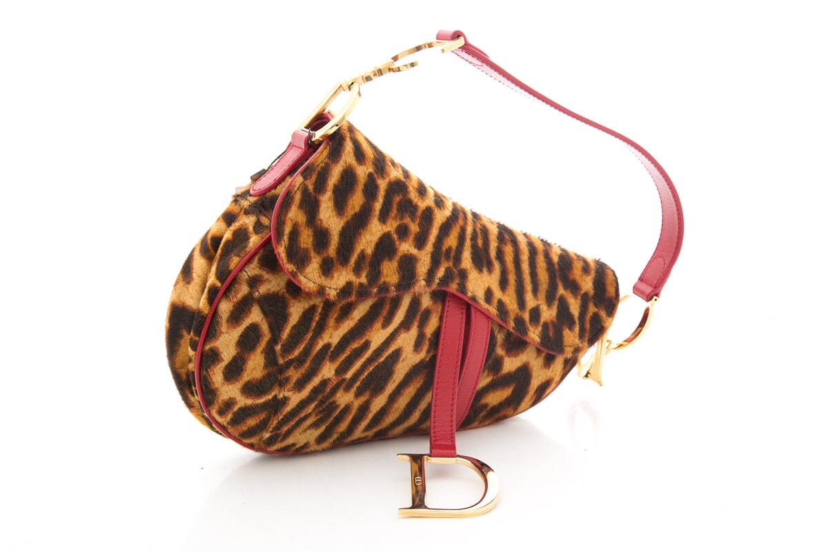 Christian Dior 1990s-2000s Cheetah Print Pony Hair Saddle Bag