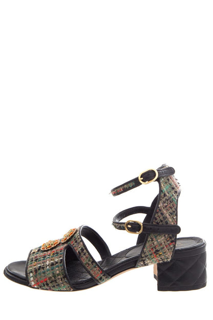 Chanel Multicolor Tweed Sandals SZ 37