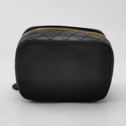 Chanel Vanity Case 1991-1994 Calfksin Leather Black Zip Opening Makeup Bag