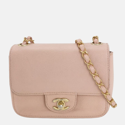 Chanel Mini Square Classic Flap Pink Caviar Leather with Gold-tone Hardware