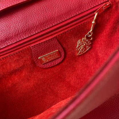 GUCCI Vintage Red Leather Flap Shoulder Bag