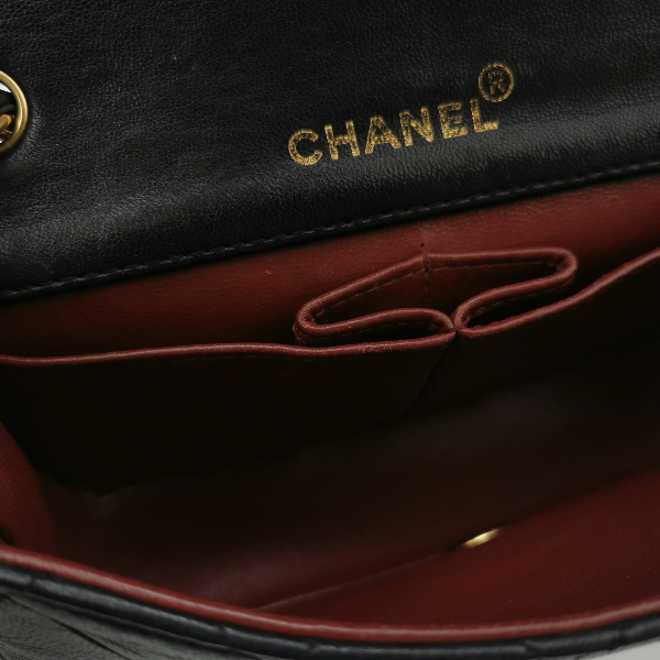 Chanel Classic Flap Mini Vintage 1989-1991 Black Lambskin Leather with 24k Gold Hardware