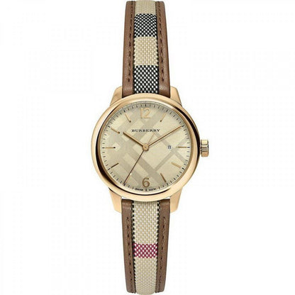 Womens / Gents Classic Round Gold Nova Brown Check Burberry Designer Watch BU10114