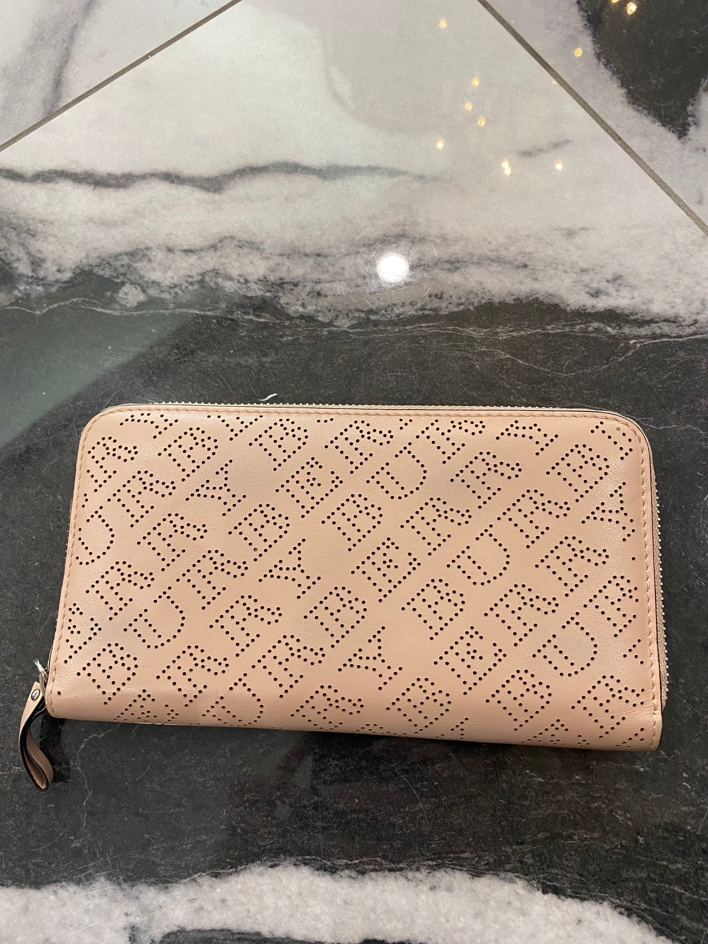 BURBERRY PERFORATED CALFSKIN ZIP AROUND WALLET