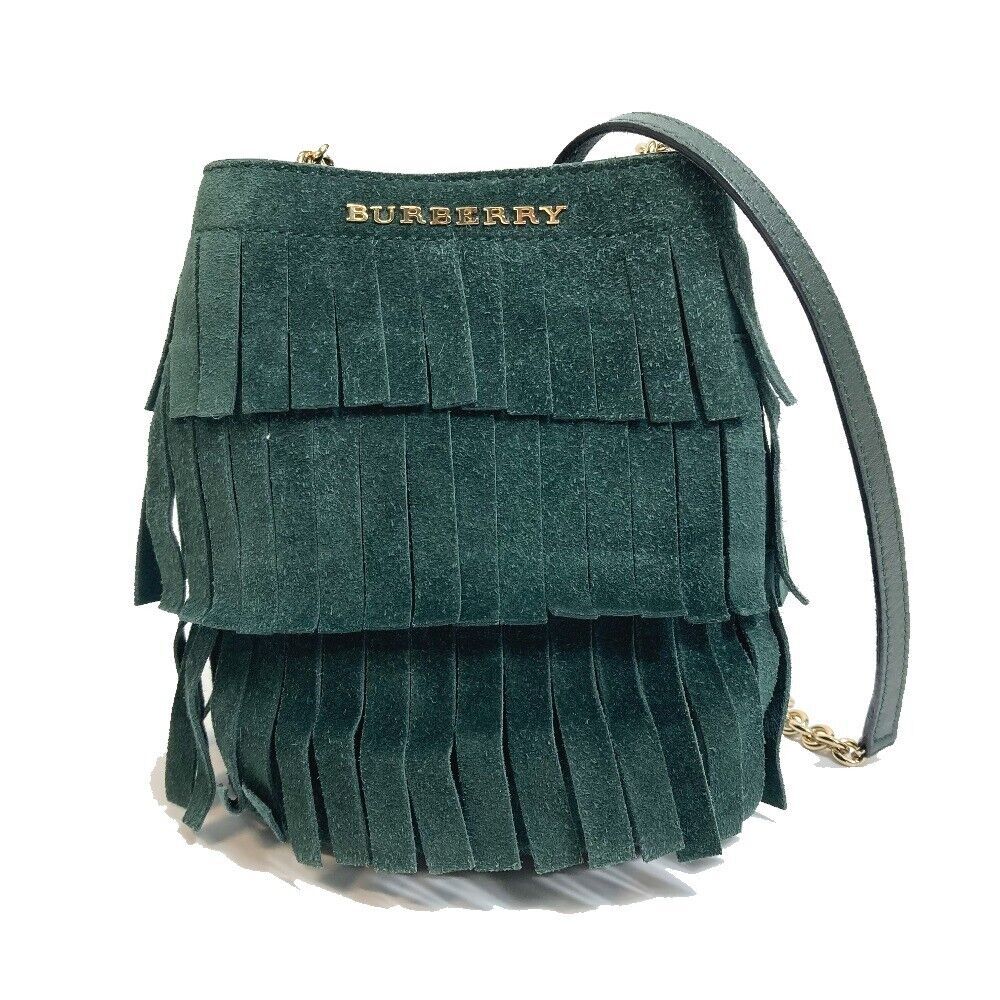 BURBERRY SUEDE FRINGE CHAIN SHOULDER BAG