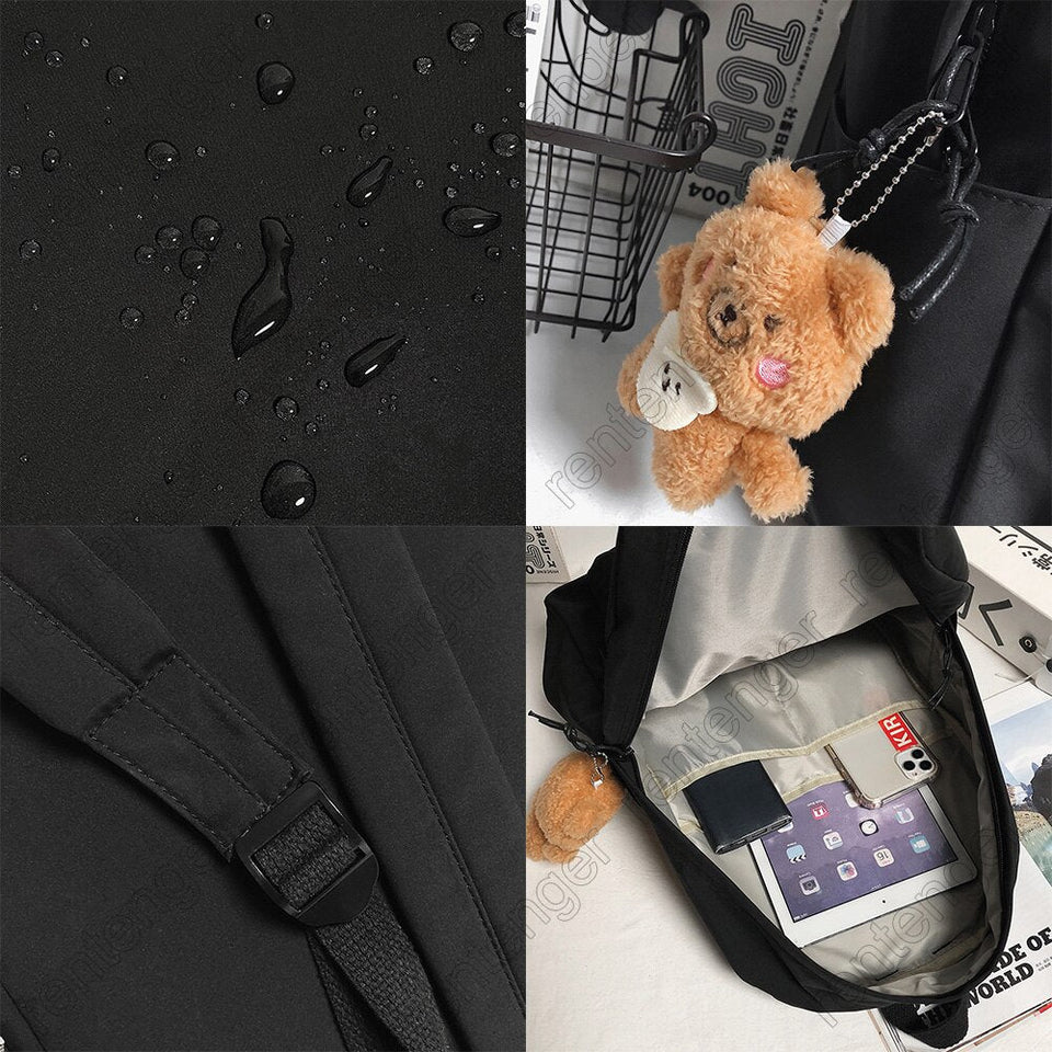 Gothslove Black Aesthetic Backpacks Kawaii Girl School Nylon Book Bag Teen College Student Backpack Waterproof Cute Women Bags