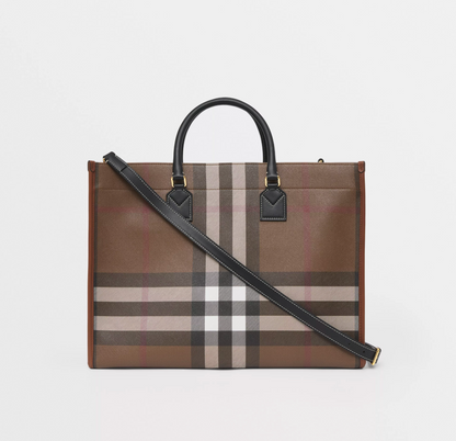 BURBERRY MEDIUM FREYA CHECK & LEATHER TOTE