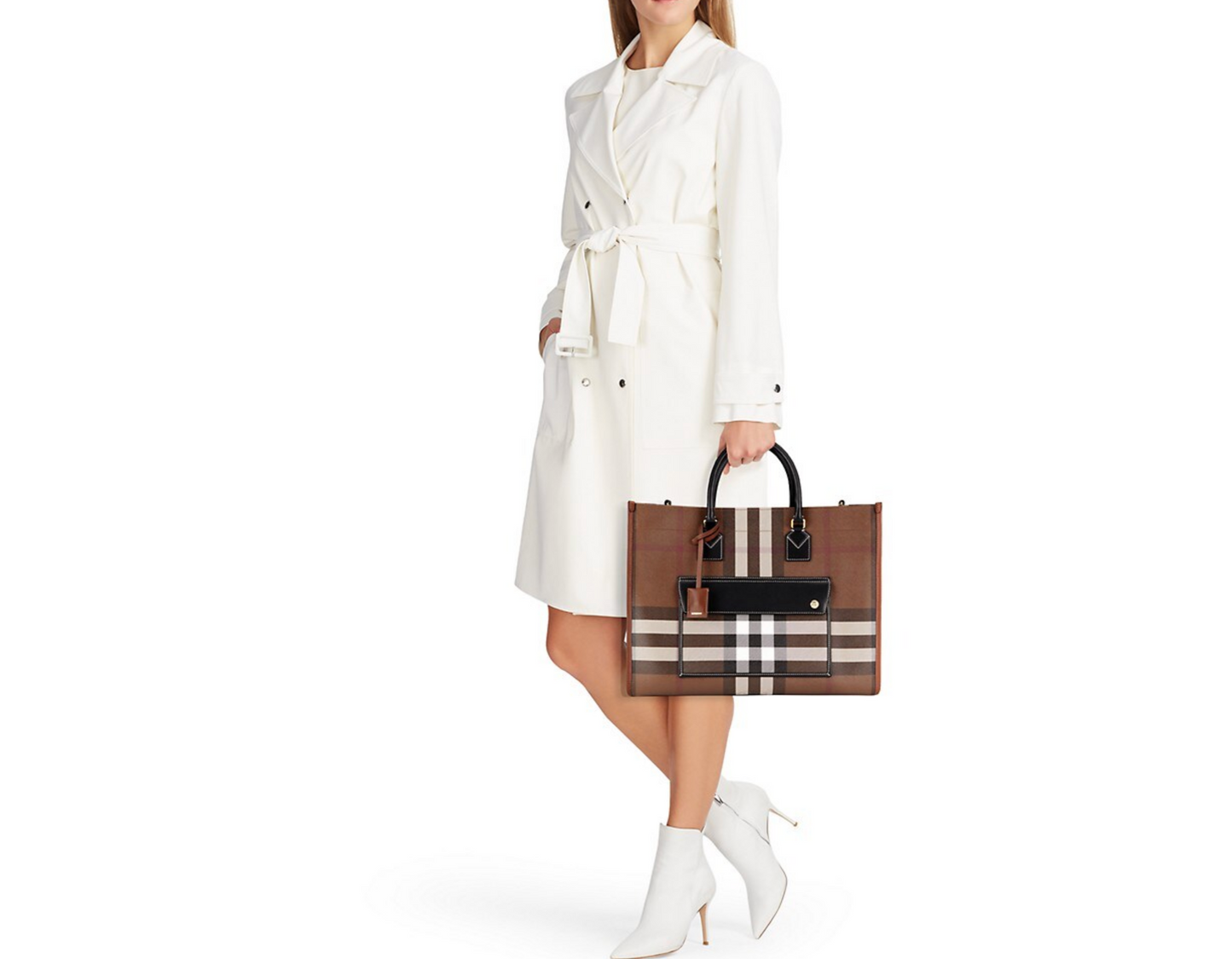 BURBERRY MEDIUM FREYA CHECK & LEATHER TOTE