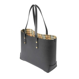 BURBERRY GRAINY LEATHER HAYMARKET CHECK TOTE BAG