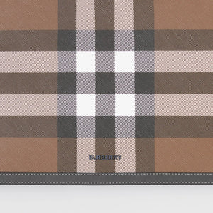 BURBERRY HOUSE CHECK & LEATHER ZIP POUCH CLUTCH