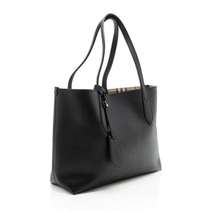 Burberry Leather Haymarket Check Reversible Small Tote