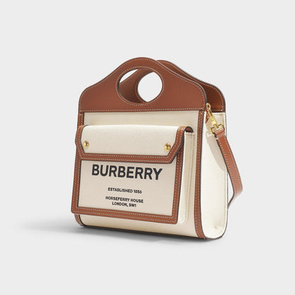 Burberry Mini Two-tone Canvas and Leather Pocket Bag