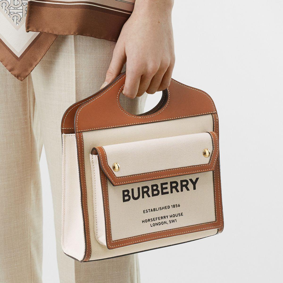 Burberry Mini Two-tone Canvas and Leather Pocket Bag