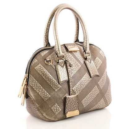 BURBERRY SMALL ORCHARD CHECK METALLIC LEATHER BAG