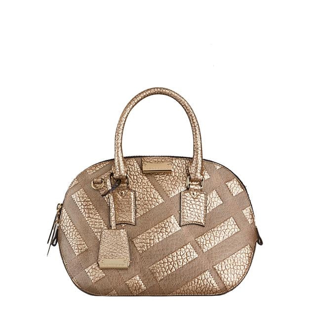 BURBERRY SMALL ORCHARD CHECK METALLIC LEATHER BAG