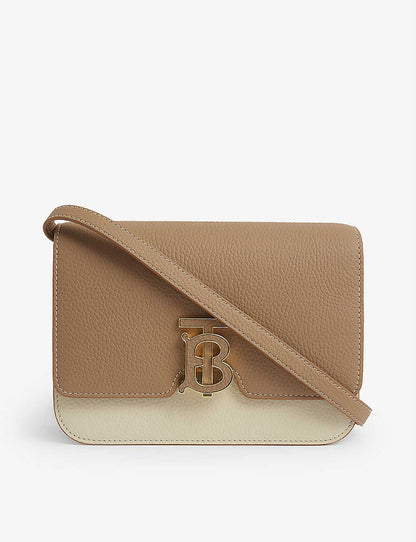 BURBERRY TOPSTITCHED  TWO TONE GRAINY LEATHER BAG