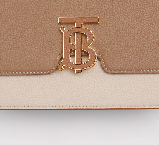 BURBERRY TOPSTITCHED  TWO TONE GRAINY LEATHER BAG