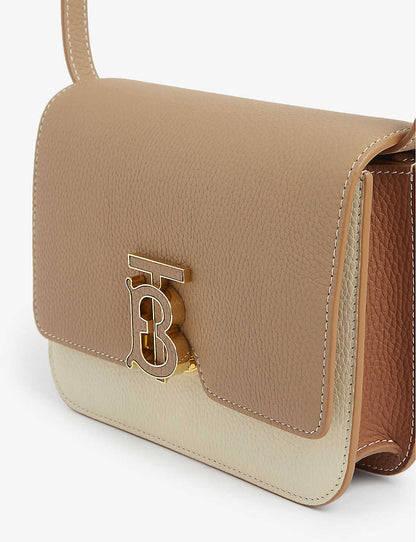 BURBERRY TOPSTITCHED  TWO TONE GRAINY LEATHER BAG