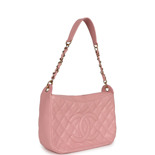 Vintage Chanel Timeless Hobo Bag Pink Caviar Gold Hardware