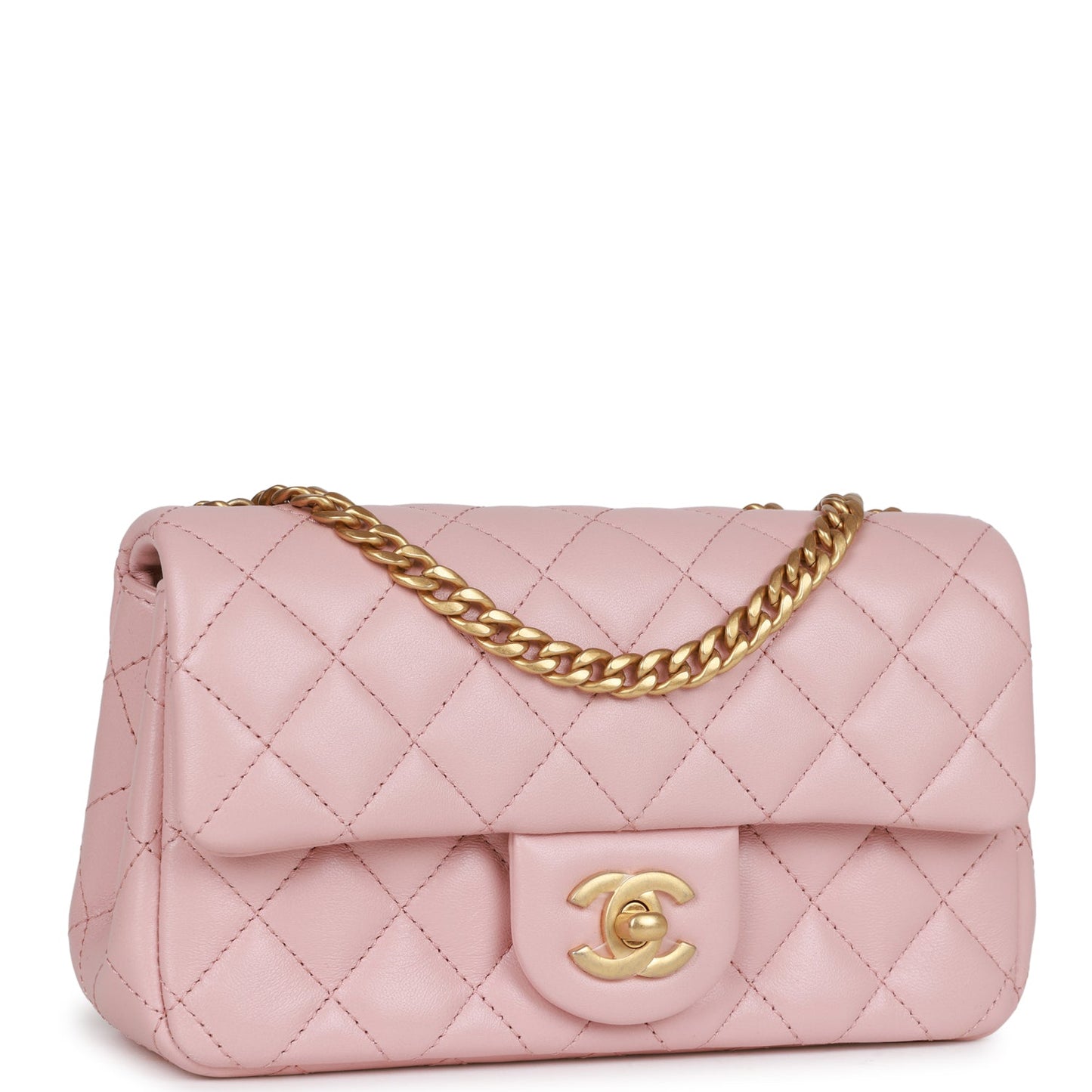 Chanel Camellia Crush Mini Rectangular Flap Rose Clair Lambskin Antique Gold Hardware