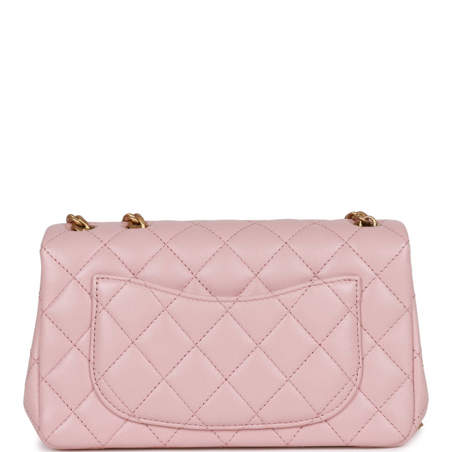 Chanel Camellia Crush Mini Rectangular Flap Rose Clair Lambskin Antique Gold Hardware