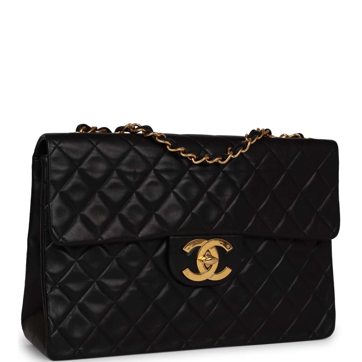 Vintage Chanel XL Maxi Flap Bag Black Lambskin Gold Hardware