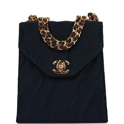 Vintage Chanel Mini Flap Bag Dark Blue Satin Gold Hardware