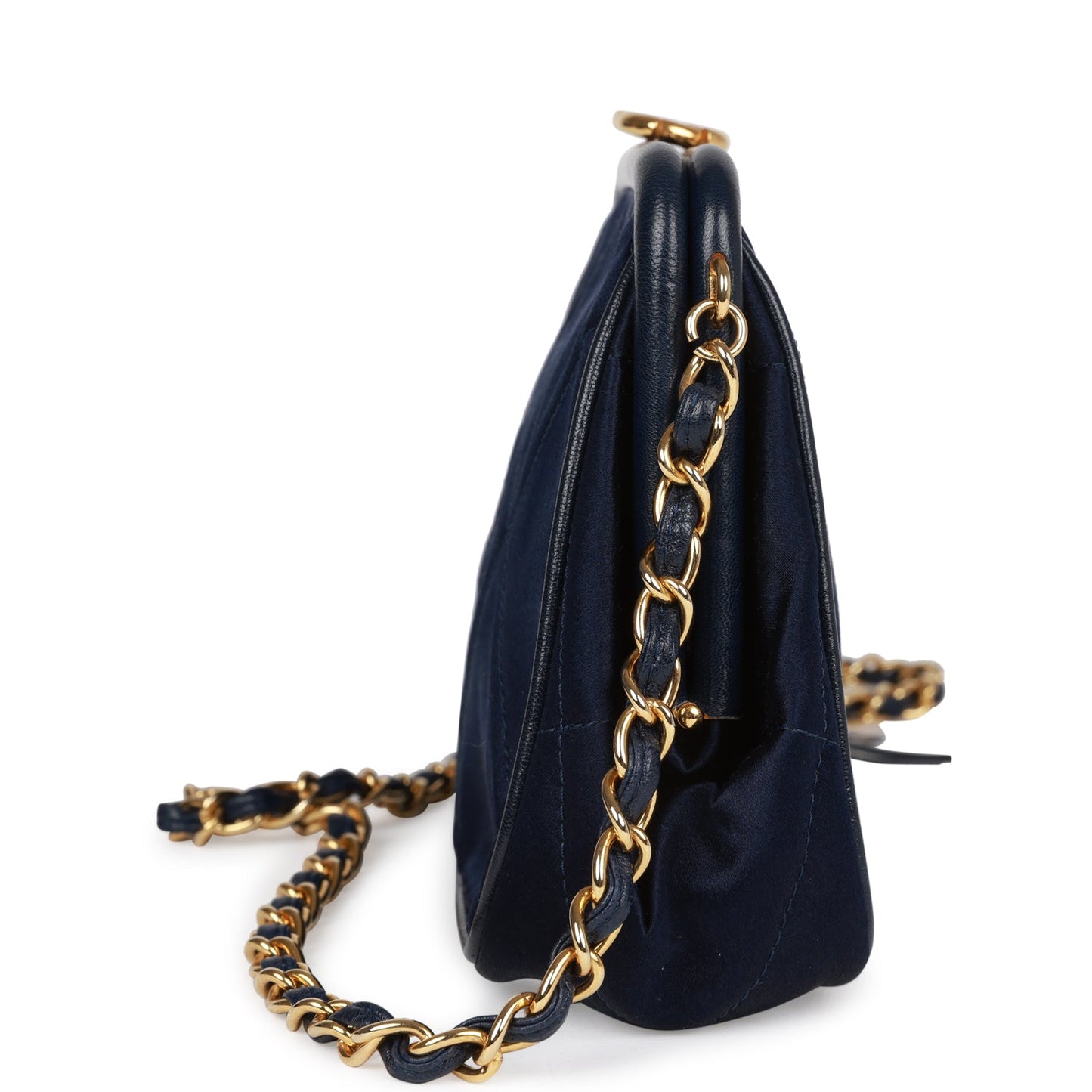 Vintage Chanel Frame Tassel Bag Navy Satin Gold Hardware