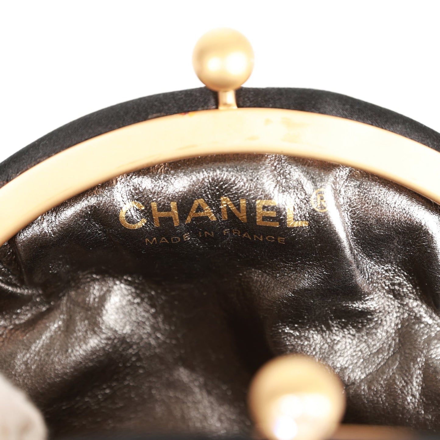 Vintage Chanel Clutch Bag Black Satin Embellished Antique Gold Hardware