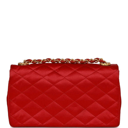 Vintage Chanel Small Flap Bag Red Satin Gold Hardware