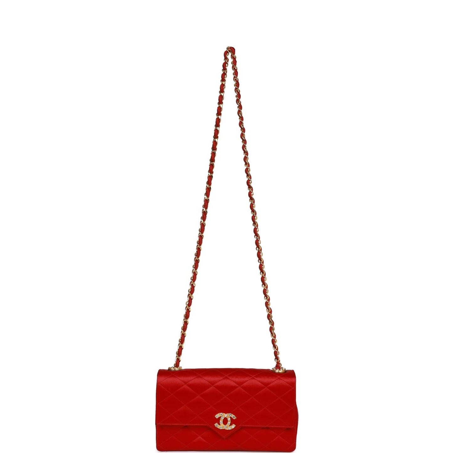 Vintage Chanel Small Flap Bag Red Satin Gold Hardware