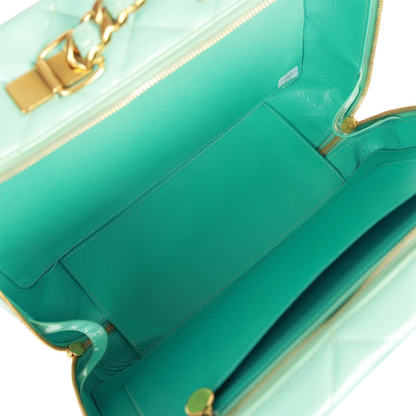 Vintage Chanel Vanity Case Bag Turquoise Patent Gold Hardware