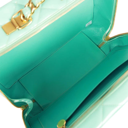 Vintage Chanel Vanity Case Bag Turquoise Patent Gold Hardware