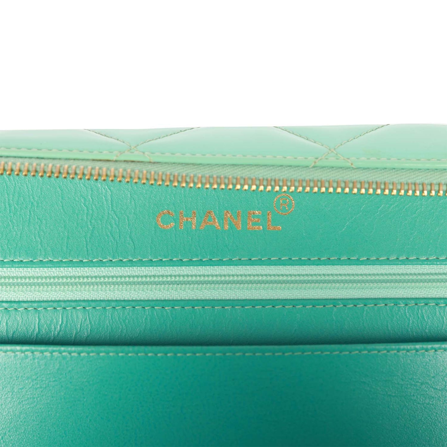 Vintage Chanel Vanity Case Bag Turquoise Patent Gold Hardware