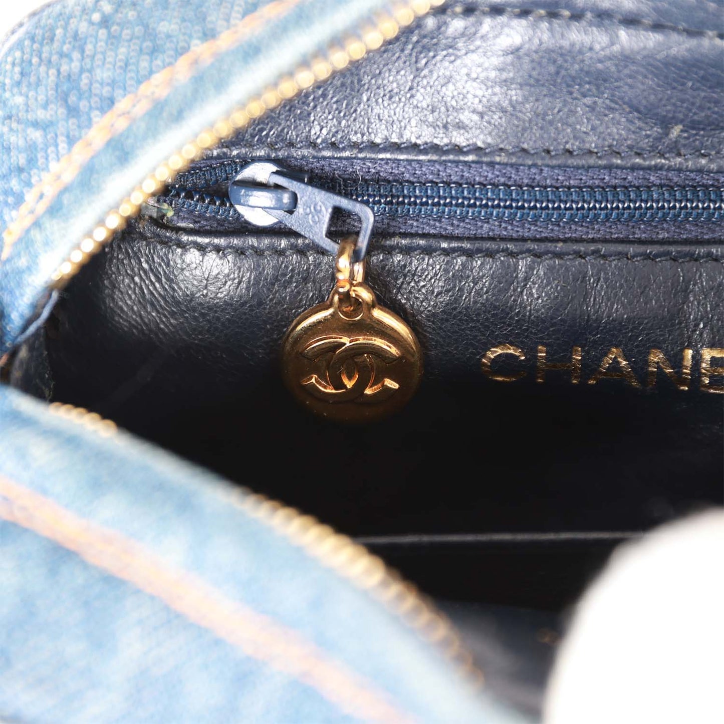 Vintage Chanel Mini Camera Bag Blue Denim Gold Hardware