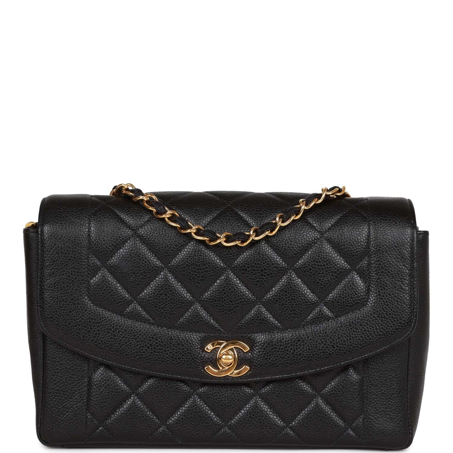 Vintage Chanel Medium Diana Flap Bag Black Caviar Gold Hardware