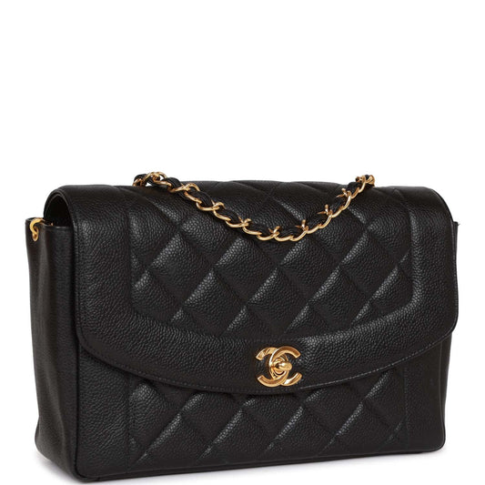 Vintage Chanel Medium Diana Flap Bag Black Caviar Gold Hardware