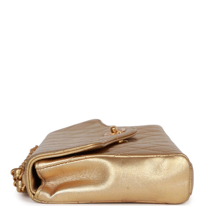 Vintage Chanel Clutch Flap Bag with Handle Gold Metallic Lambskin Gold Hardware